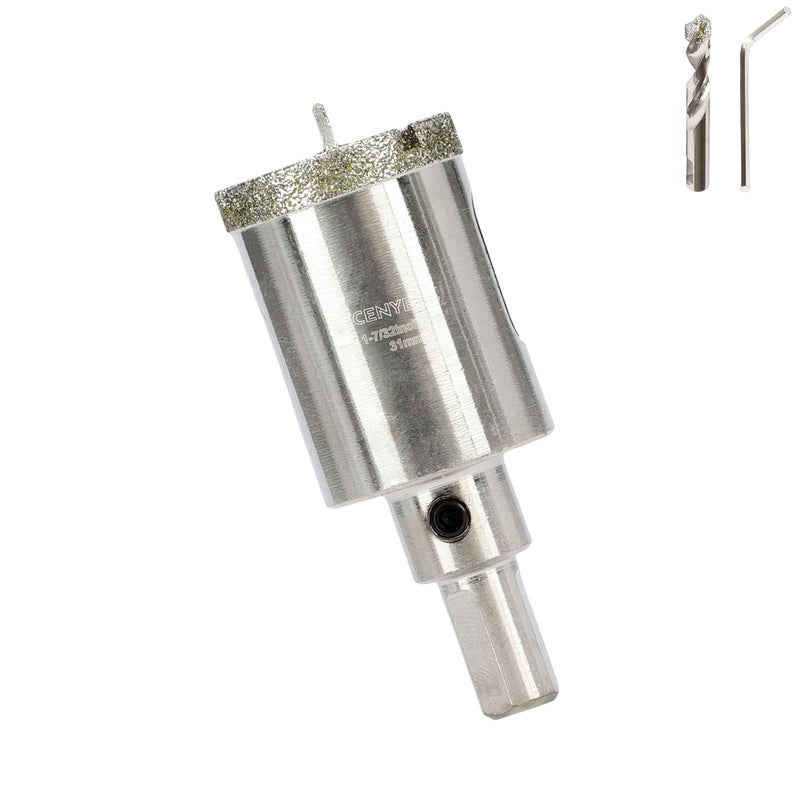 cenyb 1-7/32inch | 31mm Diamond Hole Saw with Center Drill bit and Diamond-Coated Center Drill bit for Ceramic Glass Marble Fiberglass Granite and Porcelain Tiles by - Image 1
